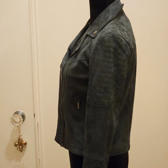 Kut From the Kloth British Racing Green Moto Jacket Size XS. Vegan Suede - Picture 2 of 6